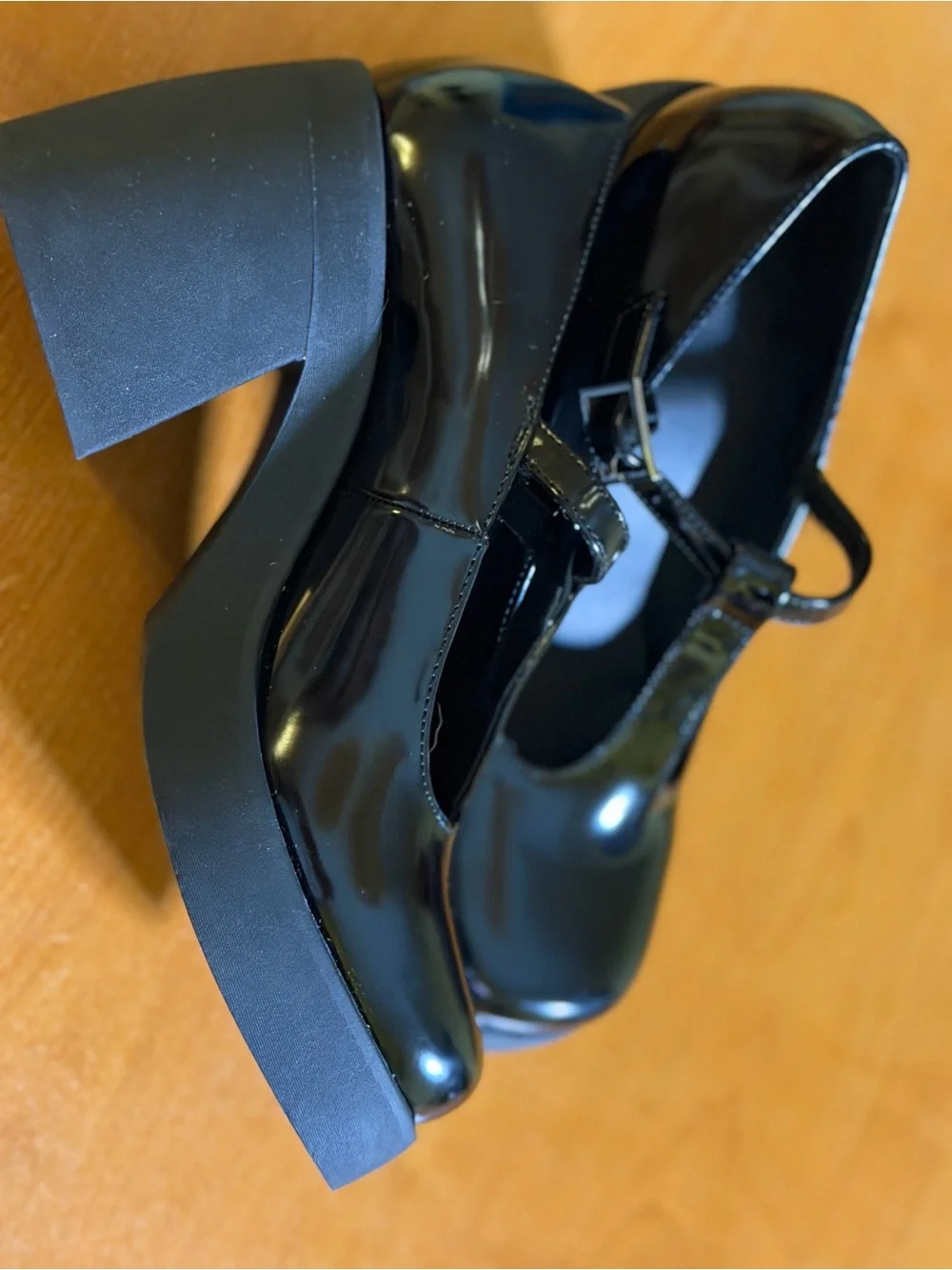 Madden Girl Black Patent T‑Strap Platform Mary Jane Heels